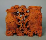 c1900 Carved Soapstone of Two Vases With Foliage