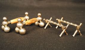 Pair English Horn & Silver Barbell Knife Rests, and Pair Silver Bamboo