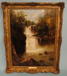 c1860 James Burrell Smith, Waterfall Landscape, Oil on Canvas