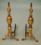 Pair of American Federal Brass Urn-Shaped Andirons