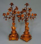 Pair of French Gilt Bronze Candelabra with Cupids