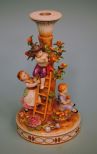 Von Schierholz Porcelain Candlestick, Children Picking Apples