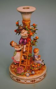 Von Schierholz Porcelain Candlestick, Children Picking Apples