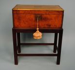 Burled Mahogany Brass-Bound Lap Desk on Stand