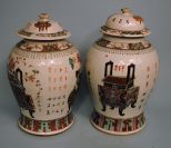 c1880 Large Pair of Chinese Export Polychrome General's Jars