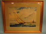 Y. E. Soderberg Watercolor of Sailboat and Lighthouse