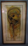 Picasso Style Watercolor Of Madonna, Signed