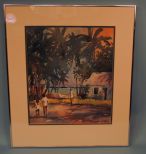 Joanne Sibley, '85; Watercolor of Cayman Island Village Scene