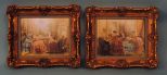 Pair of Godey Style Lithographs In Ornate Gold Leaf Frames