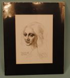 M.A. Lee Pen & Ink Drawing, da Vinci Copy, Study of an Angel