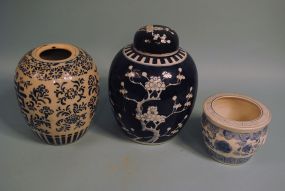 Three Blue and White Oriental Vases