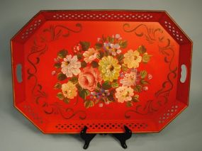 Large Red Hand Painted Tray
