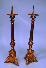 Pair 19th Century Brass Altar Candlesticks