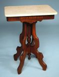 Small walnut Victorian Marble Top Side Table