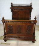 English Oak Heavily Carved Bed