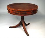 Round Leather Top Parlor Table