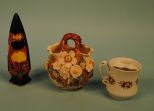 Mustache cup, Wall Pocket, & English Pottery Basket
