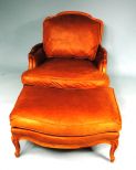 Louis XV style Beechwood Fauteuil and Ottoman