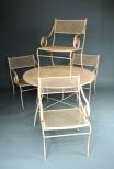 Painted White Vintage Iron Table and Four Arm Chairs