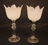 Pair of Unusual Clear Glass Candlesticks