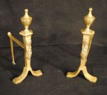 Pair of Late 1800s-Early 1900s English Brass Dog Irons