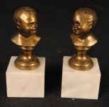 Pair of Brass and Marble Children's Head Book Ends