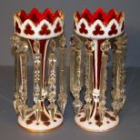 Pair of Mid 19th Century Victorian Cranberry Glass Lusters