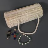 Two Sterling Pins, Glass and Pearl Necklace and Vintage Purse