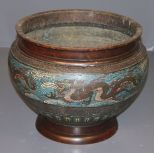19th Century Chinese Bronze Champleve Coal Pot