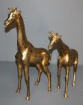 Two Burnished Reticulated Brass Giraffes