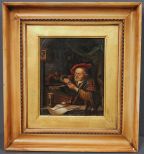 Oil Painting of Scholar Sharpening His Quill