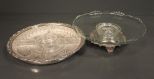 Two Silverplate and Glass Serving Trays