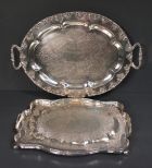 Sheffield Silverplate Butler's Tray and Ornate Sheffield Silverplate Serving Tray