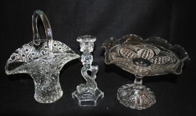 Giant American Pattern glass Compote, Basket, Dolphin Candlestick