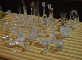Grouping of Elegant Crystal Dresser Items: Bells, Boxes, Vases, Candlesticks