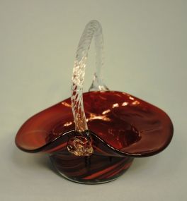 Small Ruby Slag Glass Basket with Applied Handle