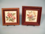 Two framed tiles of floral design