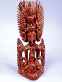 Finely Carved Balinese Sculpture of Hindu Deities: Vishnu, Garuda and Chakwa