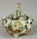 Capodimonte Potpourri Jar w/ Scenes of Cherubs