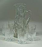 American Brilliant Cut Glass Lemonade Tankard w/ 7 Tumblers