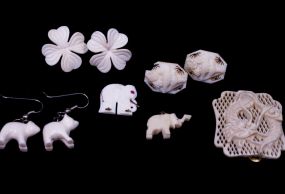 Collection of Ivory Earrings, Pendants, Dress Clip