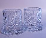 Pair of 2 pc Waterford Style Cut Glass Hurricane Lamps