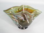 Studio Art Glass Hand Blown Freeform Bowl, Signed 