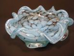 1950's Murano Art Glass Blue Spattered Free Form Bowl