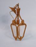 Gilt Brass Pendant Light Fixture w/ Cut Glass Panels