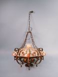 Hammered Brass Hanging Light Fixture w/ Hand Painted Faience Shade
