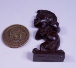 Bronze 1959 Hawaii Medal Paperweight, and a Frank Schirman Monkeypod Wood Hawaiian Sculpture