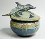 Studio Pottery Covered Casserole w/ Dolphin Handle