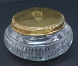 Signed Fry American Brilliant Cut Glass Powder Jar w/ Bronze Lid