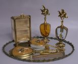 Collection of Gold Filigree Ladies Dresser Items, 7 Items Total